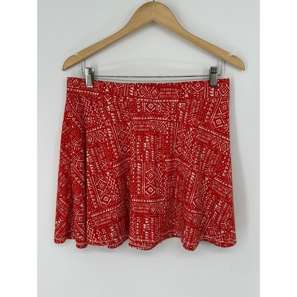 Mossimo Supply Co Womens Red White Geometric Tribal Print Skater Skirt Large B6